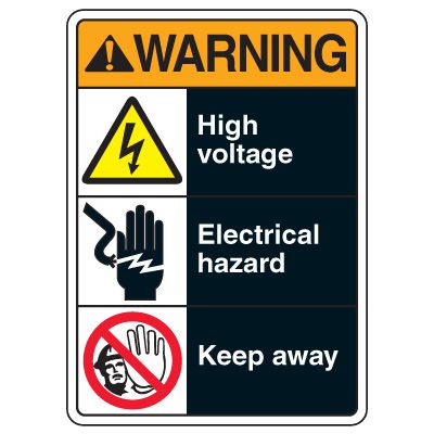 ANSI Multi-Message Safety Signs - Warning High Voltage
