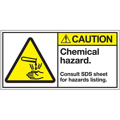 ANSI Z535 Safety Labels - Caution Chemical Hazard Consult SDS Sheet
