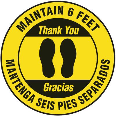 Bilingual Floor Safety Signs - Maintain 6 Feet - Yellow