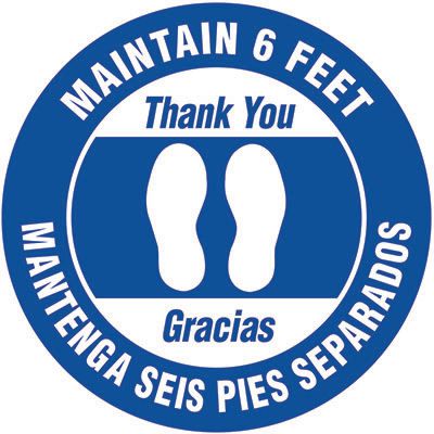 Bilingual Floor Safety Signs - Maintain 6 Feet - Blue