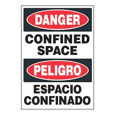 Bilingual ToughWash® Adhesive Signs - Danger Confined Space