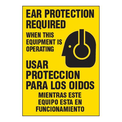 Bilingual ToughWash® Adhesive Signs - Ear Protection Required