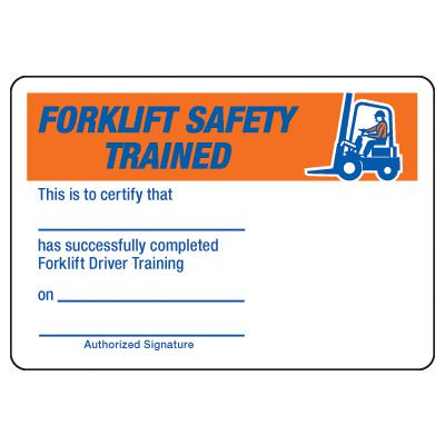 Forklift Safety Trained Certification Card - Wallet Size