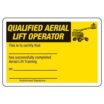 Qualified Aerial Lift Operator Certification Photo Wallet Card