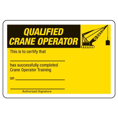 Qualified Crane Operator Certification Card - Wallet Size