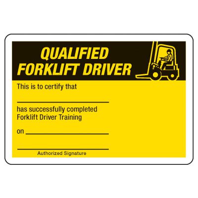Qualified Forklift Driver Certification Card - Wallet Size