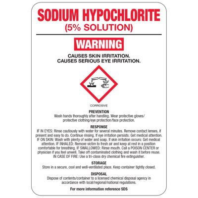Sodium Hypochlorite (5% Sol'N) GHS Sign