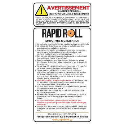 Clôture Visuelle Seulement - French RapidRoll Warning Label