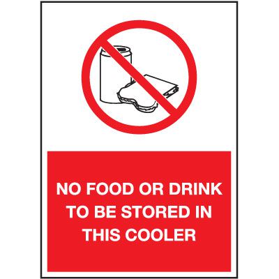 Cold Adhesion Safety Labels - No Food Or Drink To Be Stored In This Cooler (W/ Graphic)