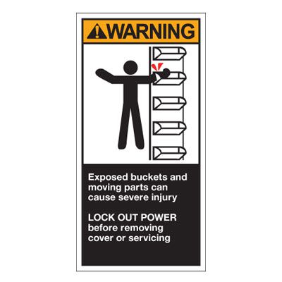 Conveyor Safety Labels - Warning Exposed Buckets