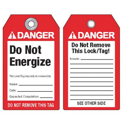 Danger Do Not Energize - ANSI Lockout Tags