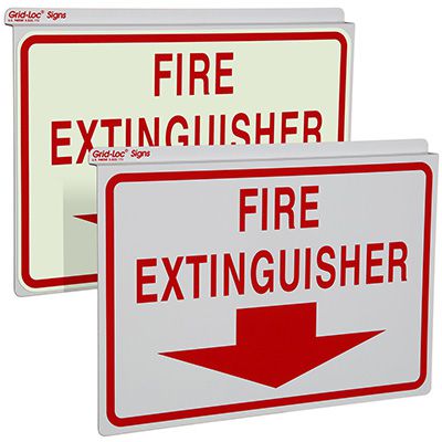 Drop Ceiling Double-Faced Fire Extinguisher Sign with Down Arrow