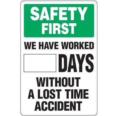 Dry Erase Safety Tracker Sign - Days Without A Lost Time Accident