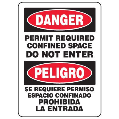 Bilingual Eco-Friendly Signs - Danger Permit Required Confined Space Do Not Enter/ Peligro Se Requiere Permiso Espacio