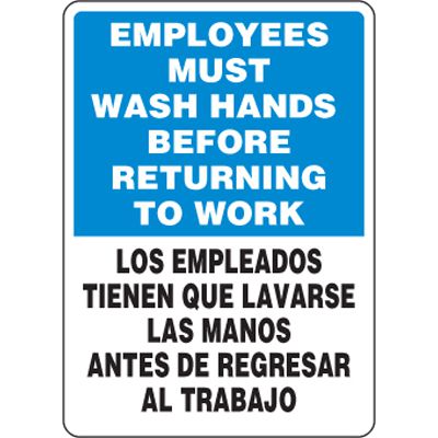 Eco-Friendly Signs - Employees Must Wash Hands Before Returning to Work