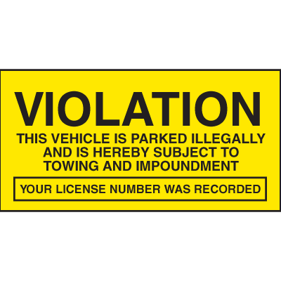 Parking Control Labels - Violation This Vehicle Is Parked Illegally