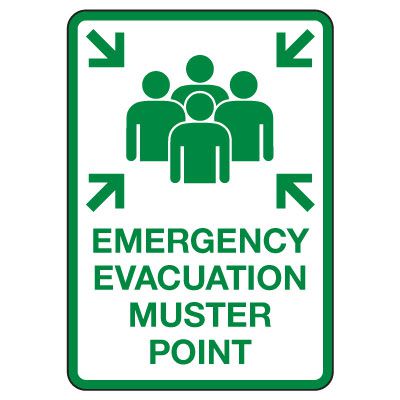 Emergency Evacuation Muster Point With Graphics Sign