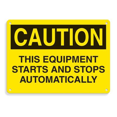 Equipment Hazard Mini Safety Signs - Caution Equipment Starts and Stops Automatically
