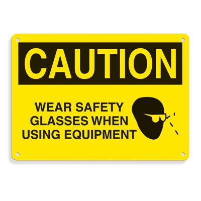 Equipment Hazard Mini Safety Signs - Caution Wear Safety Glasses When Using Equipment