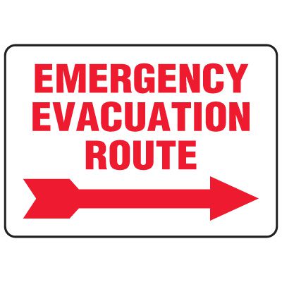 Emergency Evacuation Route Sign with Right Arrow