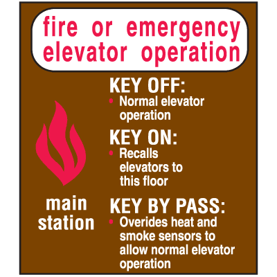 Fire or Emergency Elevator Operation Sign - Polished Plastic Sign