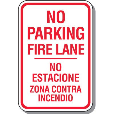 Fire Lane Signs - Bilingual No Parking Fire Lane