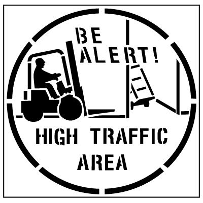 Floor Stencils - Be Alert! High Traffic Area
