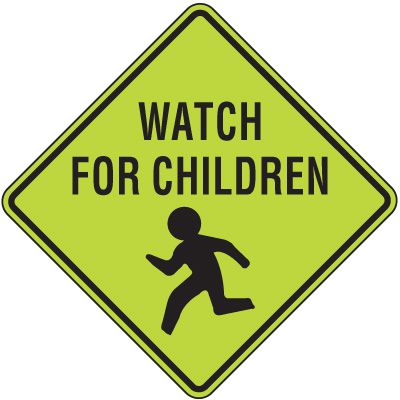 Fluorescent Pedestrian Signs - Watch For Children (Graphic)