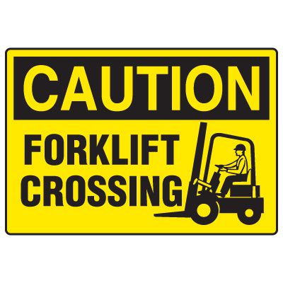 Forklift Safety Signs - Caution Forklift Crossing With Forklift Symbol