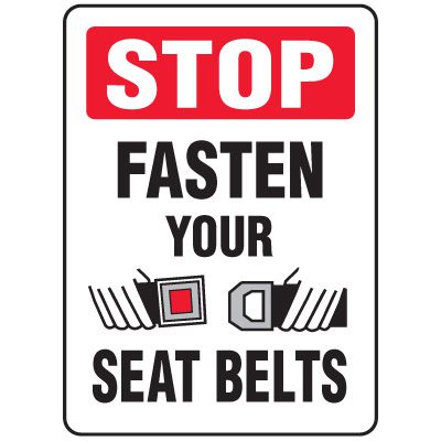 Forklift Safety Signs - Stop Fasten Your Seat Belts With Seat Belt Symbol
