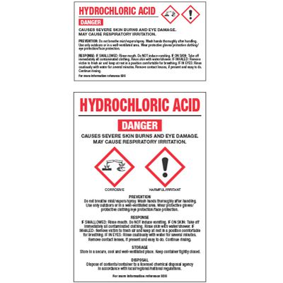 GHS Chemical Labels - Hydrochloric Acid