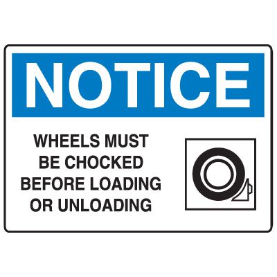 Traffic & Parking Signs - Notice Wheels Must Be Chocked