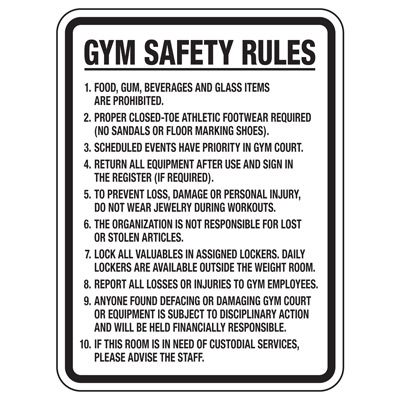 Gym Safety Rules - Athletic Facilities Signs