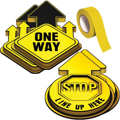 3D Social Distancing Label Kit for Hallways - Yellow