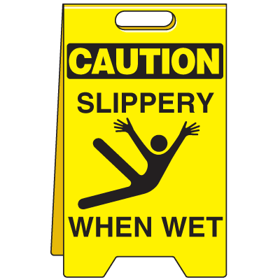 Heavy Duty Floor Stand Signs- Slippery When Wet (With Graphic)