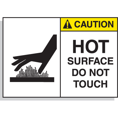 Hot Surface Equipment Warning Labels - Caution Hot Surface