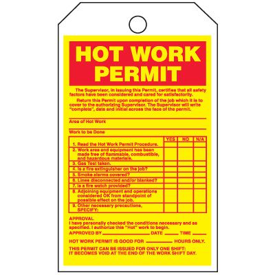 Hot Work Permit Hazard Information Tags