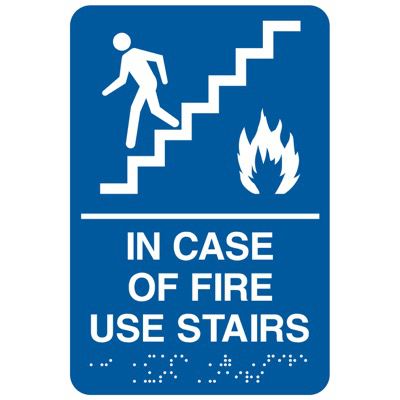 In Case Of Fire Use Stairs - Economy Braille Signs