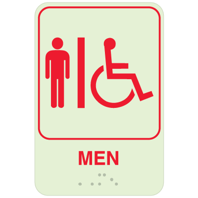 Mens Restroom Signs - Braille Glow-In-Dark Signs