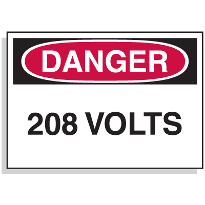 Lockout Hazard Warning Labels- Danger 208 Volts