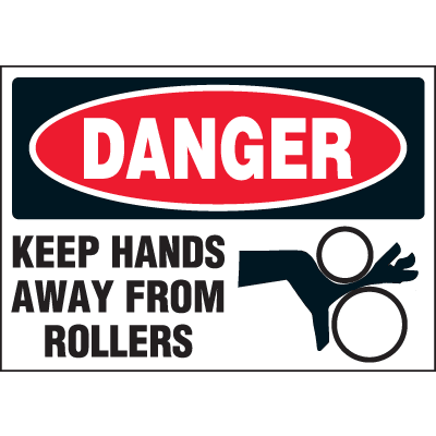 Machine Hazard Warning Labels - Danger Keep Hands Away From Rollers