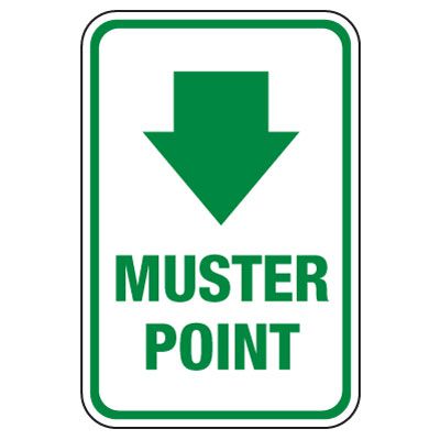 Muster Point w/ Down Arrow Sign (Vertical)