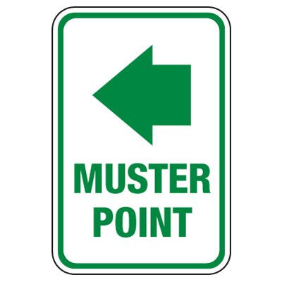 Muster Point w/ Left Arrow Sign (Vertical)