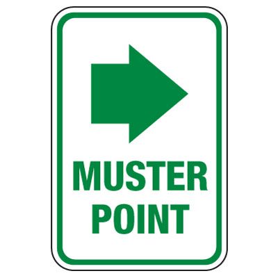 Muster Point w/ Right Arrow Sign (Vertical)