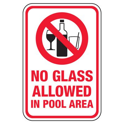 No Glass Allowed In Pool Area - Pool Signs
