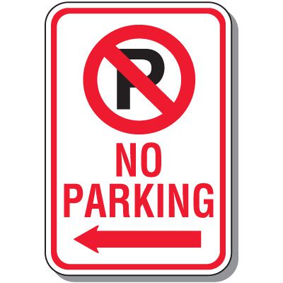 No Parking Signs - No Parking (With Symbol & Left Arrow)