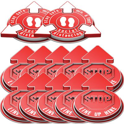 3D Social Distancing Label Kit for Outdoors - Red