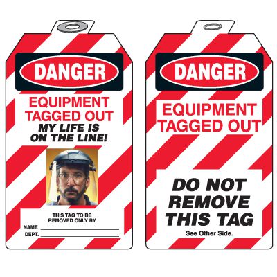 Padlock Tags with Self-Laminating Photo - Danger Equipment Tagged Out