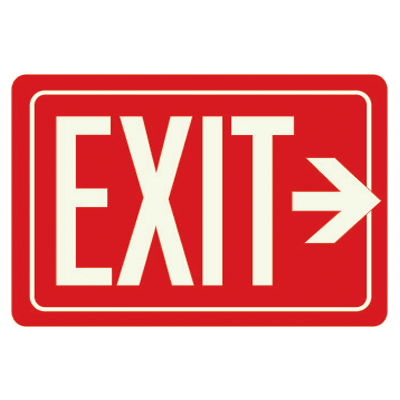 Exit Sign With Right Arrow - Glow-In-The-Dark Polished Red Sign