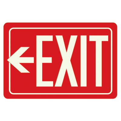 Exit Sign With Left Arrow - Glow-In-The-Dark Polished Red Sign